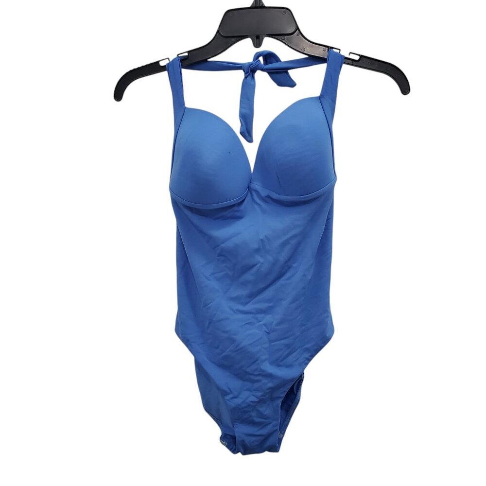 JETS by Jessika Allen Women's Blue Basic Halter Neck One Piece Bathing Suit US 8
